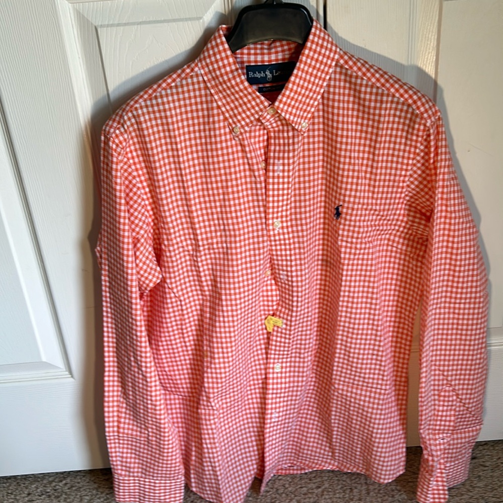 Ralph Lauren Orange/White Checkered Button Down Shirt